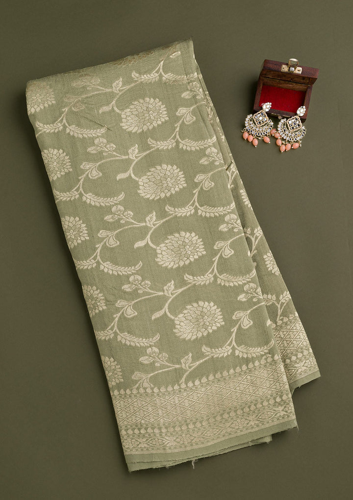 Pista Green Zariwork Banarasi Saree-Koskii