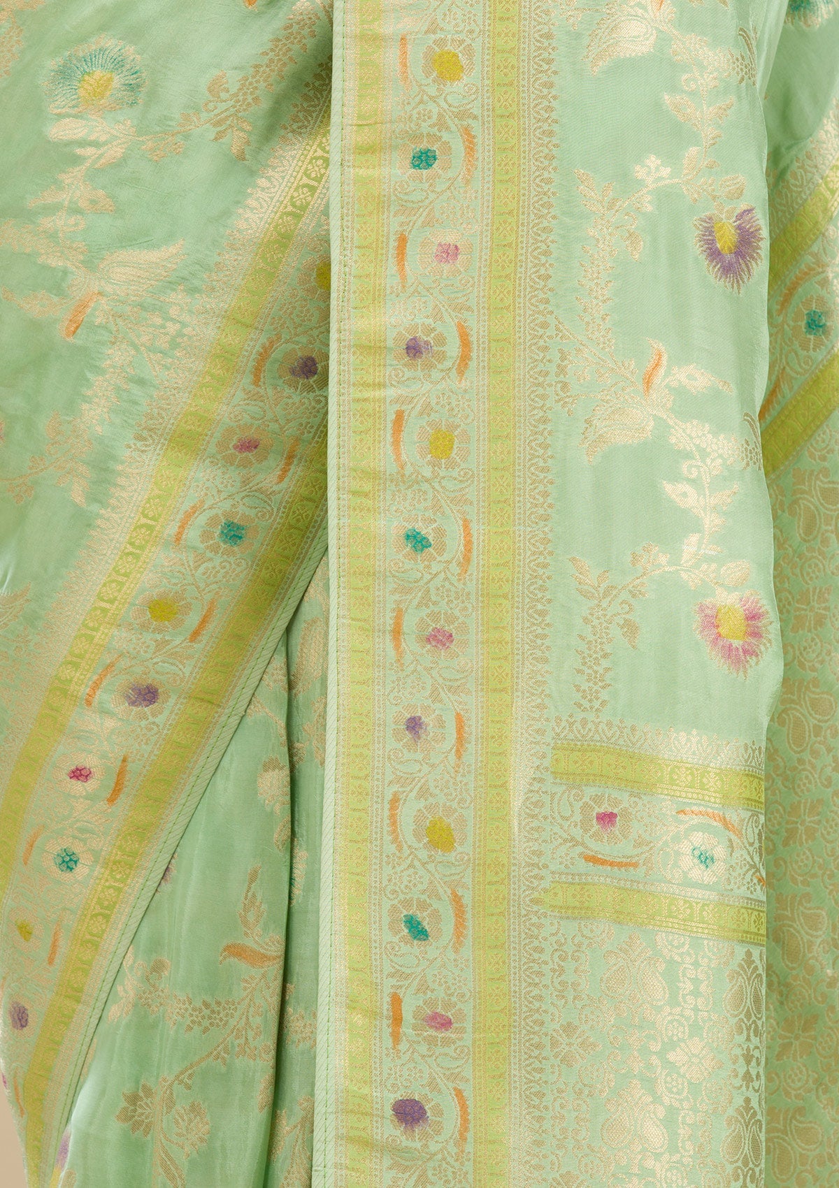 Pista Green Zariwork Banarasi Silk Saree-Koskii