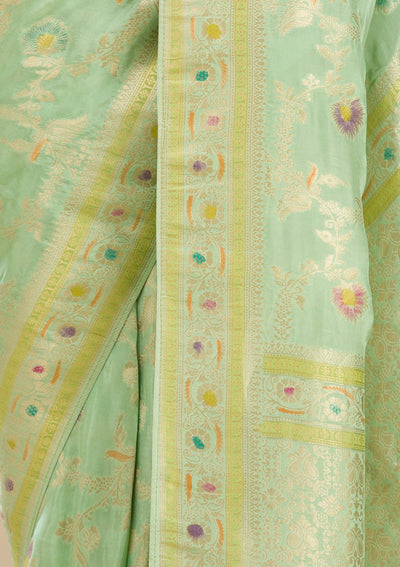 Pista Green Zariwork Banarasi Silk Saree-Koskii