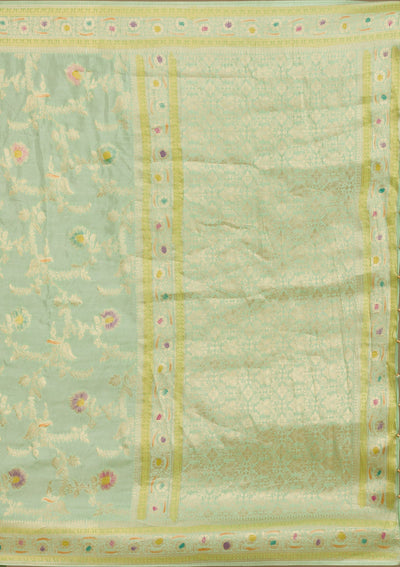 Pista Green Zariwork Banarasi Silk Saree-Koskii