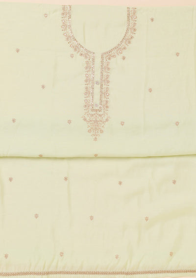 Pista Green Zariwork Chanderi Unstitched Salwar Suit-Koskii