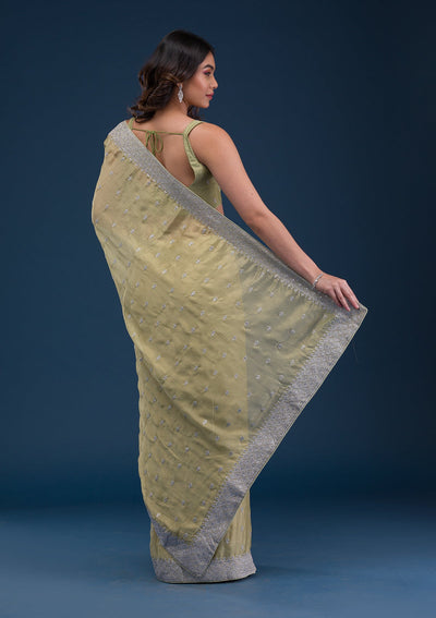 Pista Green Zariwork Chiffon Saree-Koskii