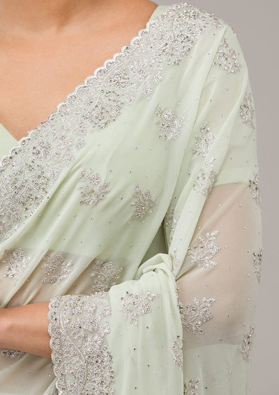 Pista Green Zariwork Chiffon Saree-Koskii