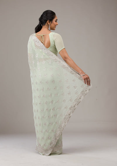 Pista Green Zariwork Chiffon Saree-Koskii