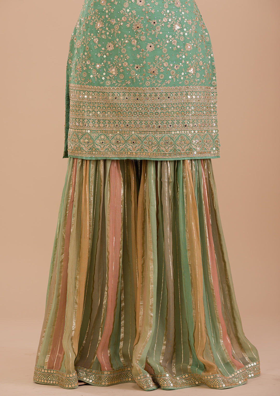 Pista Green Zariwork Georgette Readymade Salwar Kameez-Koskii