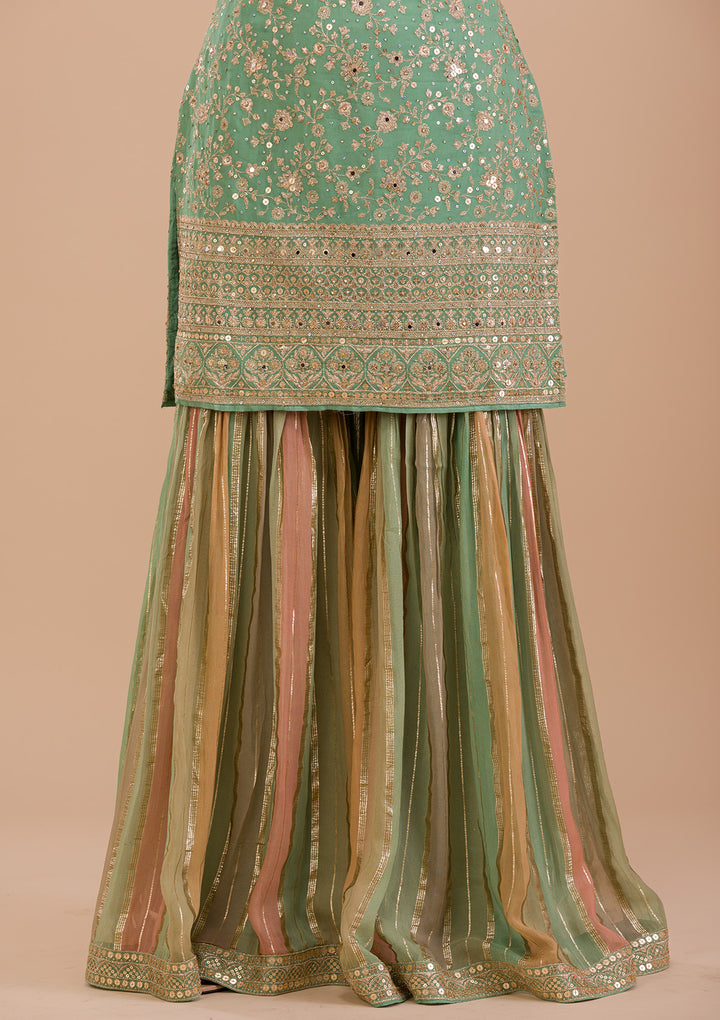 Pista Green Zariwork Georgette Readymade Salwar Kameez-Koskii