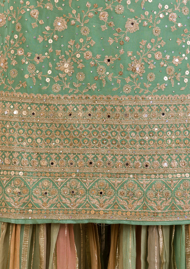Pista Green Zariwork Georgette Readymade Salwar Kameez-Koskii
