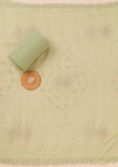 Pista Green Zariwork Georgette Unstitched Salwar Suit-Koskii