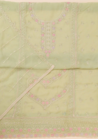 Pista Green Zariwork Georgette Unstitched Salwar Suit-Koskii