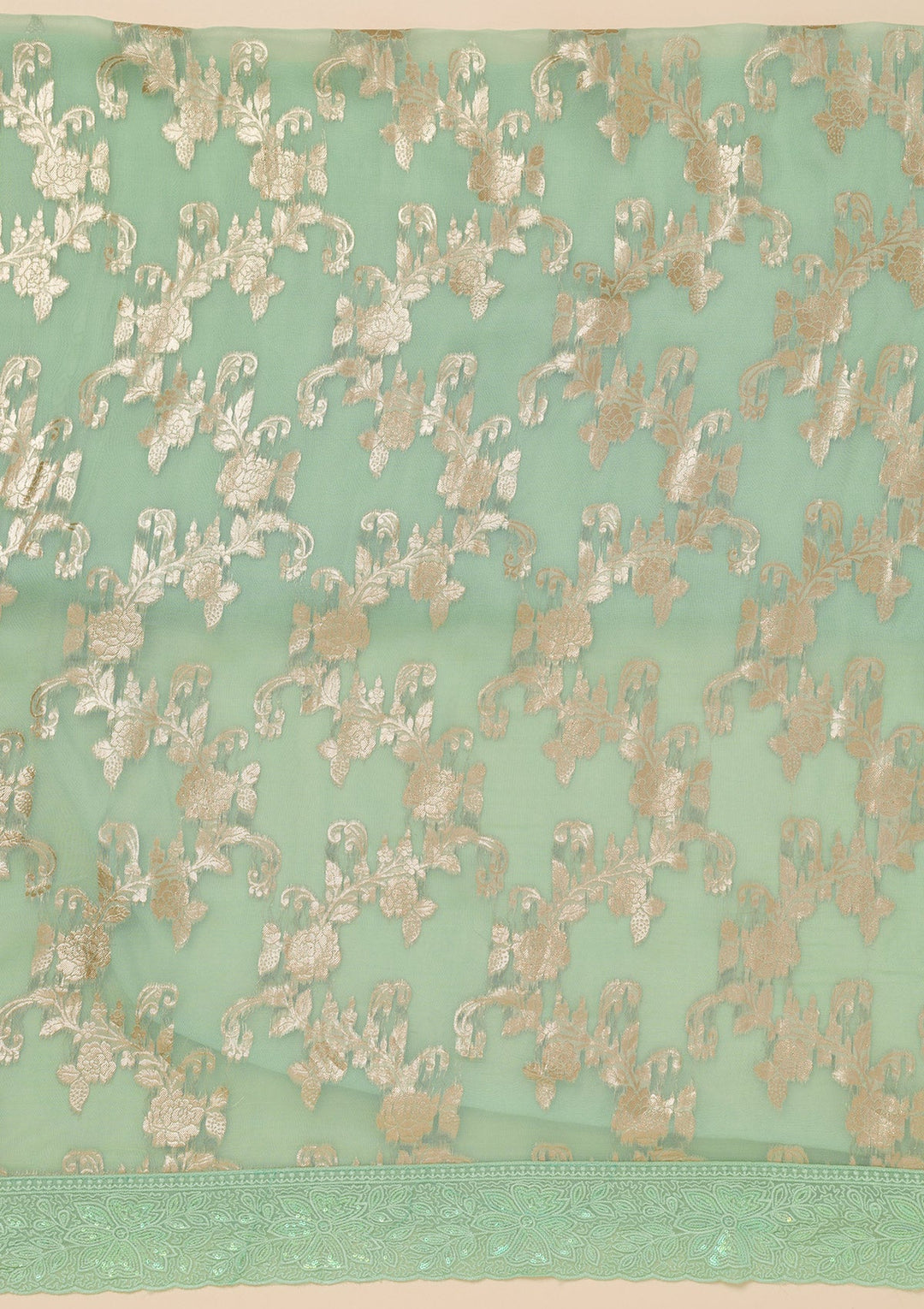 Pista Green Zariwork Georgette Unstitched Salwar Suit-Koskii