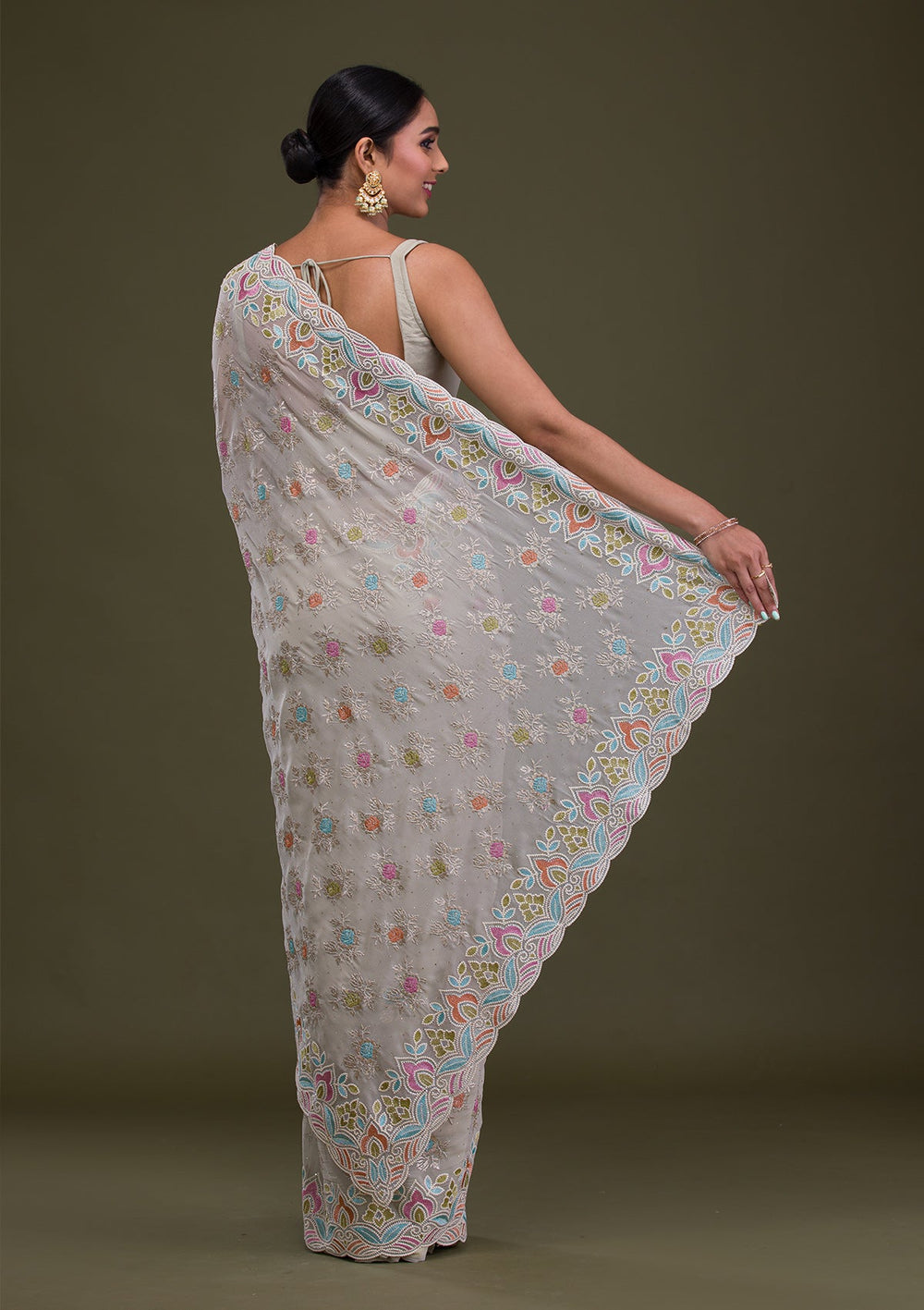 Pista Green Zariwork Georgette Saree-Koskii