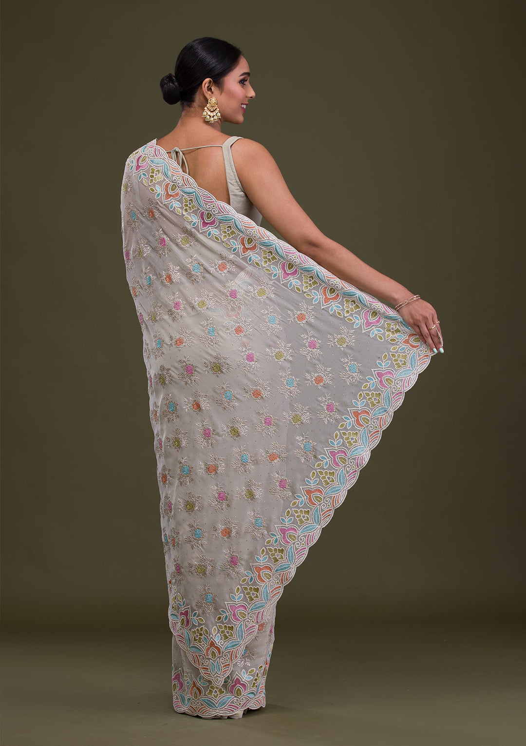 Pista Green Zariwork Georgette Saree-Koskii