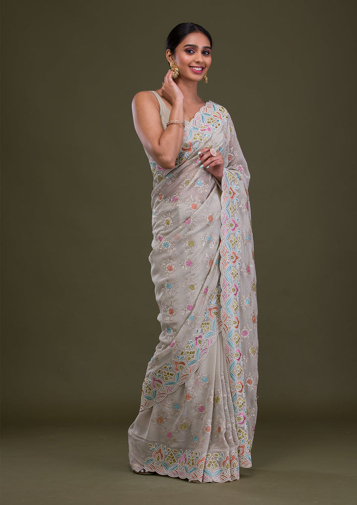 Pista Green Zariwork Georgette Saree-Koskii