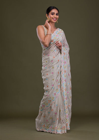 Pista Green Zariwork Georgette Saree-Koskii