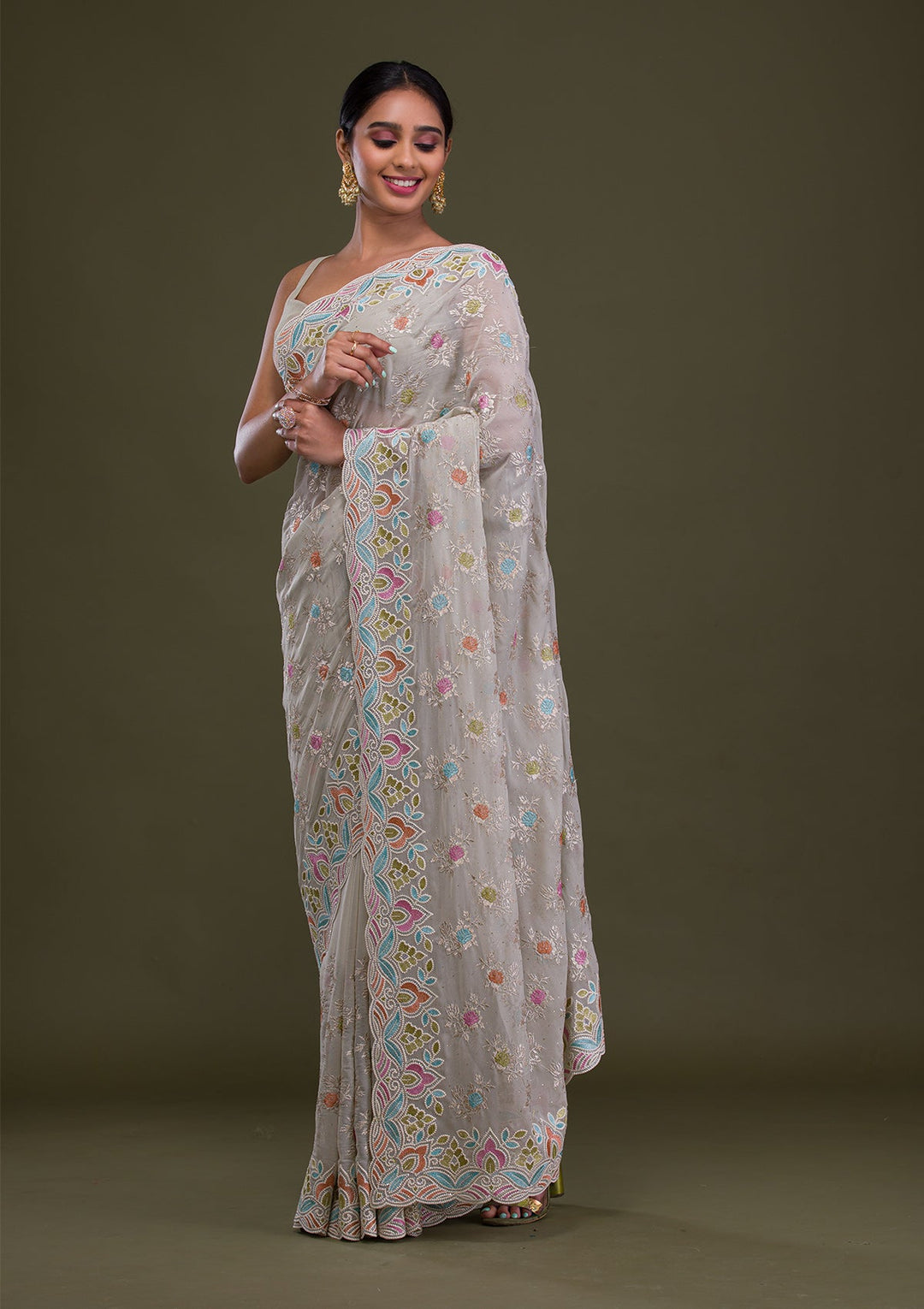 Pista Green Zariwork Georgette Saree-Koskii