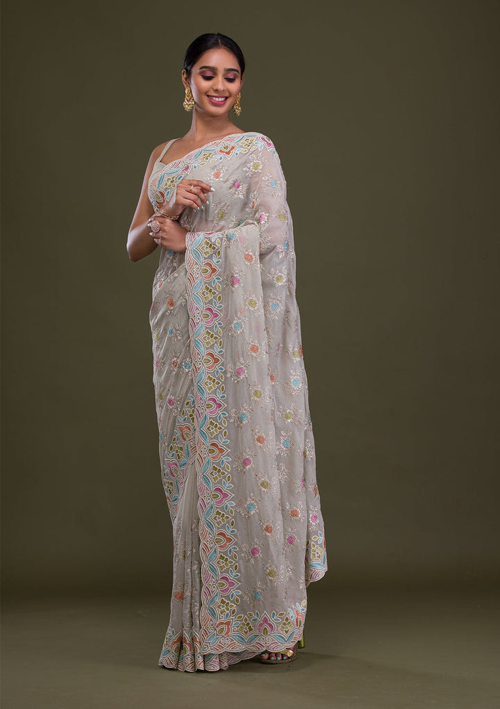Pista Green Zariwork Georgette Saree-Koskii