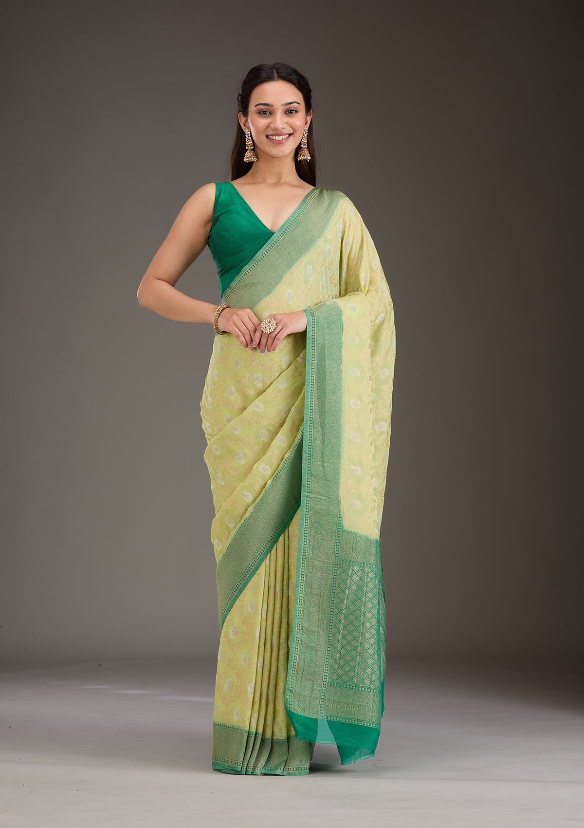 Pista Green Zariwork Georgette Saree-Koskii