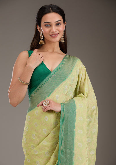 Pista Green Zariwork Georgette Saree-Koskii