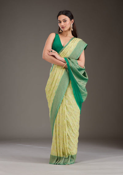 Pista Green Zariwork Georgette Saree-Koskii