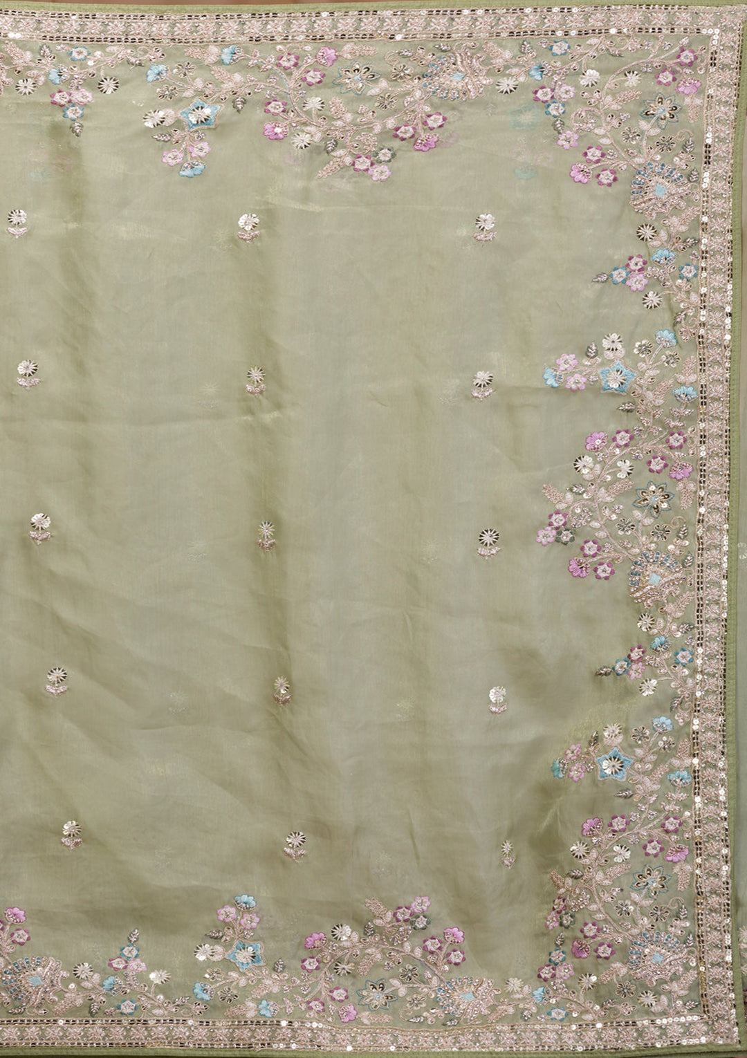 Pista Green Zariwork Net Saree-Koskii