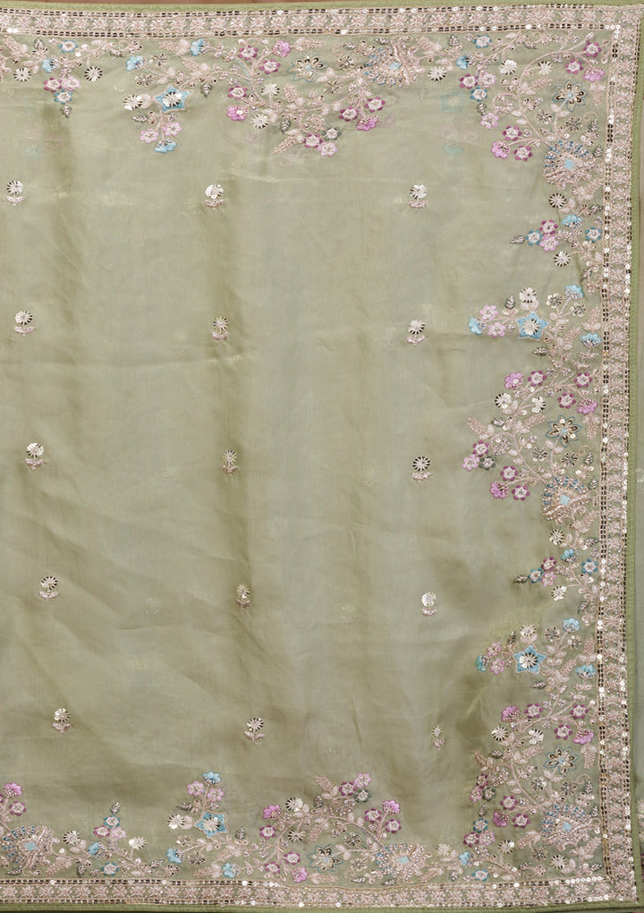 Pista Green Zariwork Net Saree-Koskii