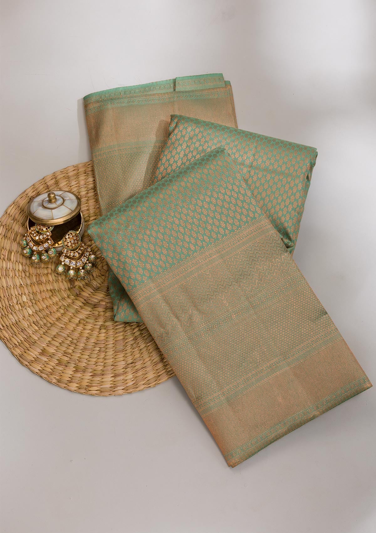 Pista Green Zariwork Pure Silk Saree-Koskii