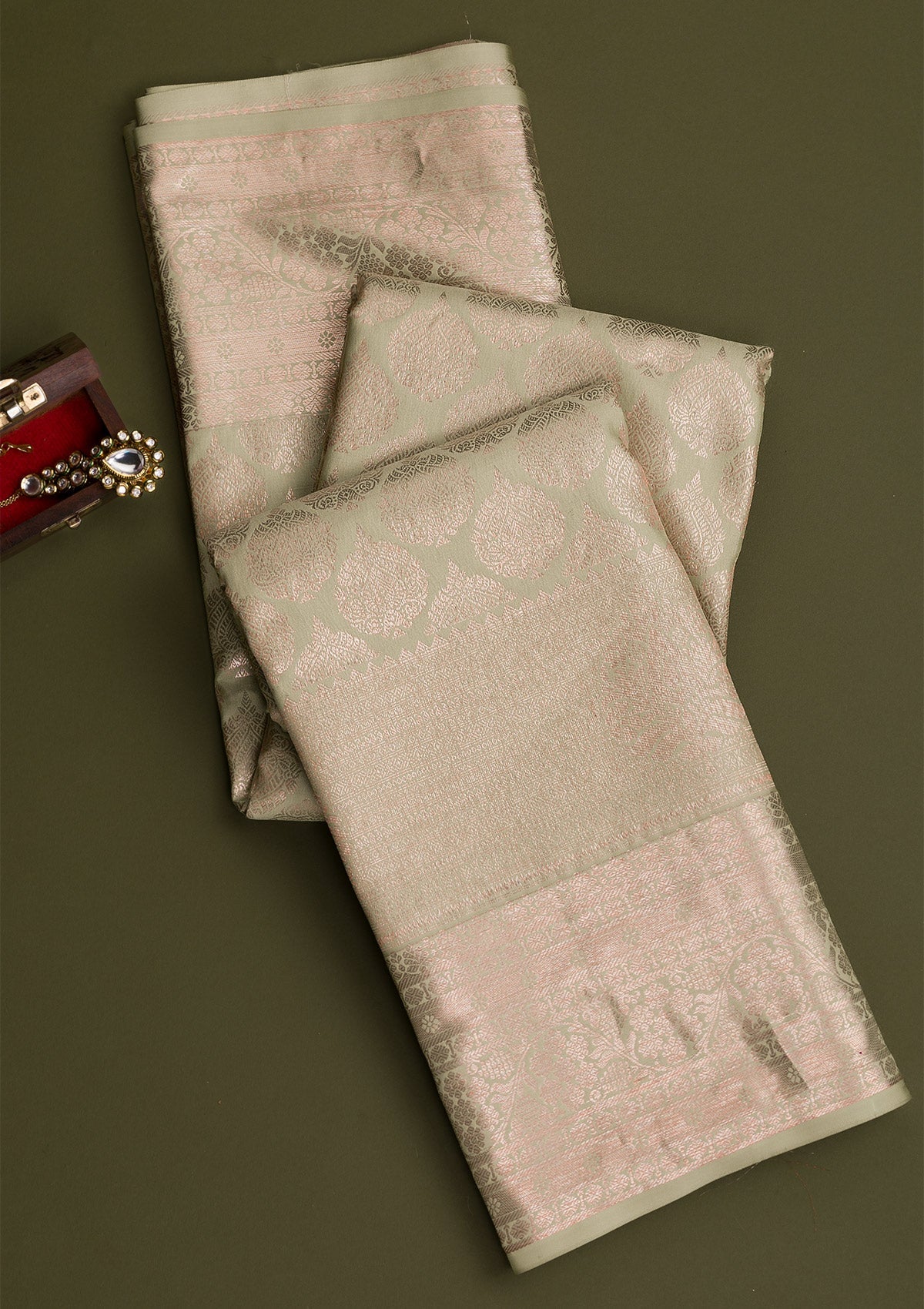 Pista Green Copper Zariwork Pure Silk Saree - Koskii