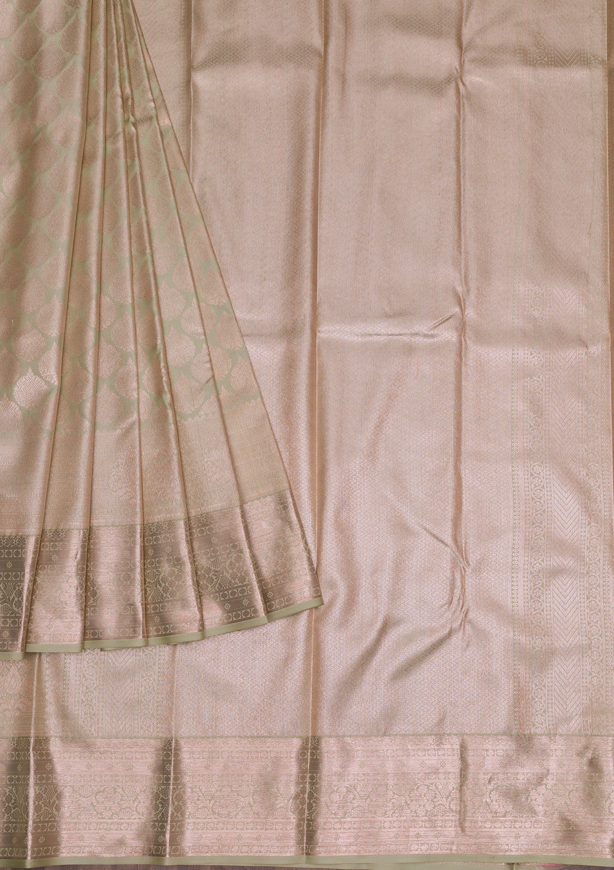 Pista Green Copper Zariwork Pure Silk Saree - Koskii