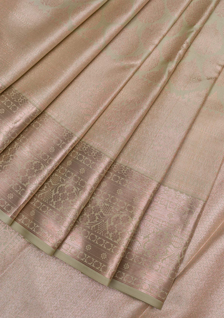 Pista Green Copper Zariwork Pure Silk Saree - Koskii