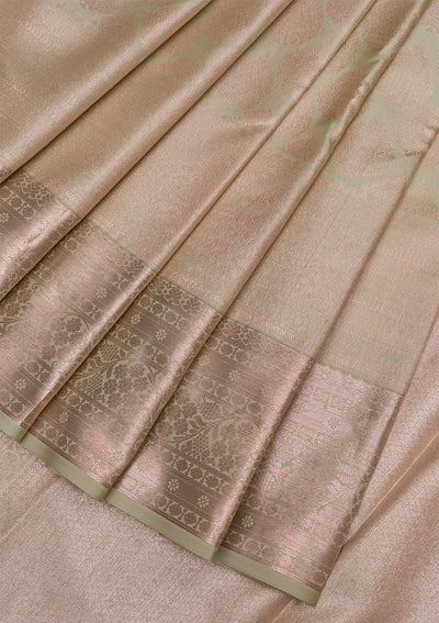Pista Green Copper Zariwork Pure Silk Saree - Koskii