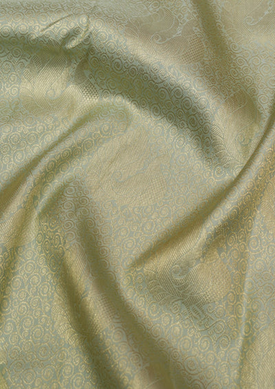 Pista Green Gold and Silver Zariwork Pure Silk Saree - Koskii