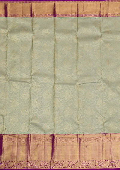 Pista Green Gold and Silver Zariwork Pure Silk Saree - Koskii