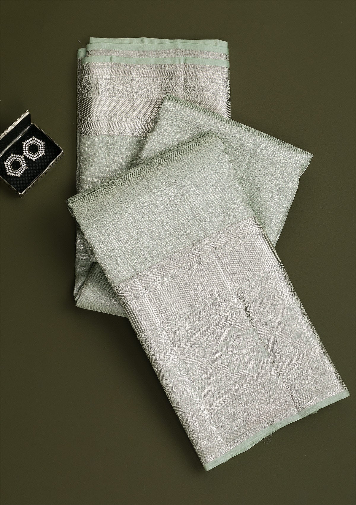 Pista Green Silver Zariwork Pure Silk Saree - Koskii