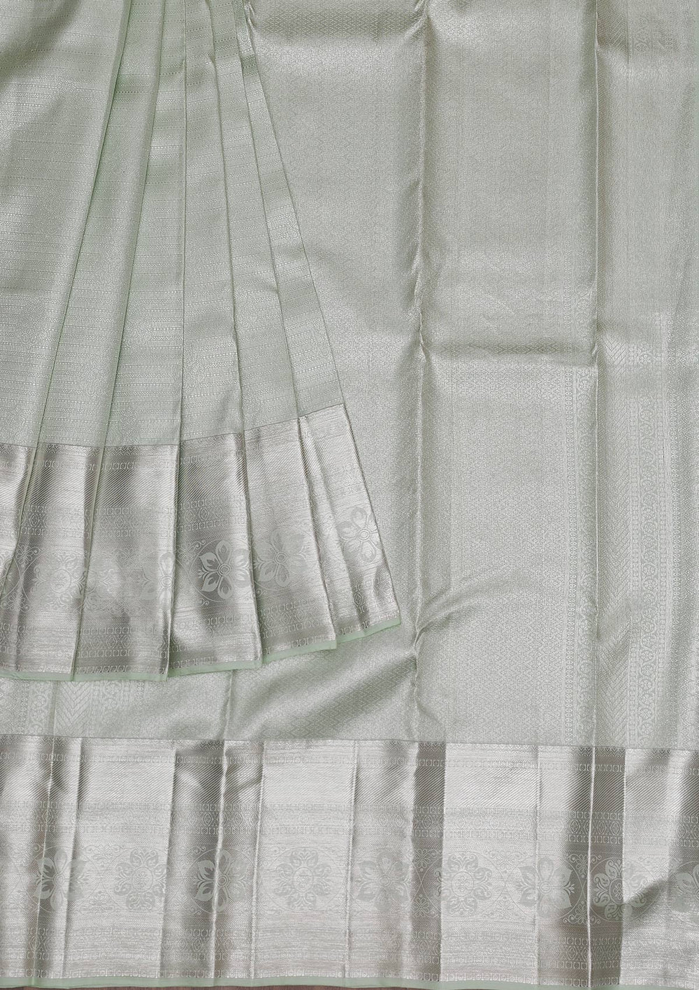 Pista Green Silver Zariwork Pure Silk Saree - Koskii