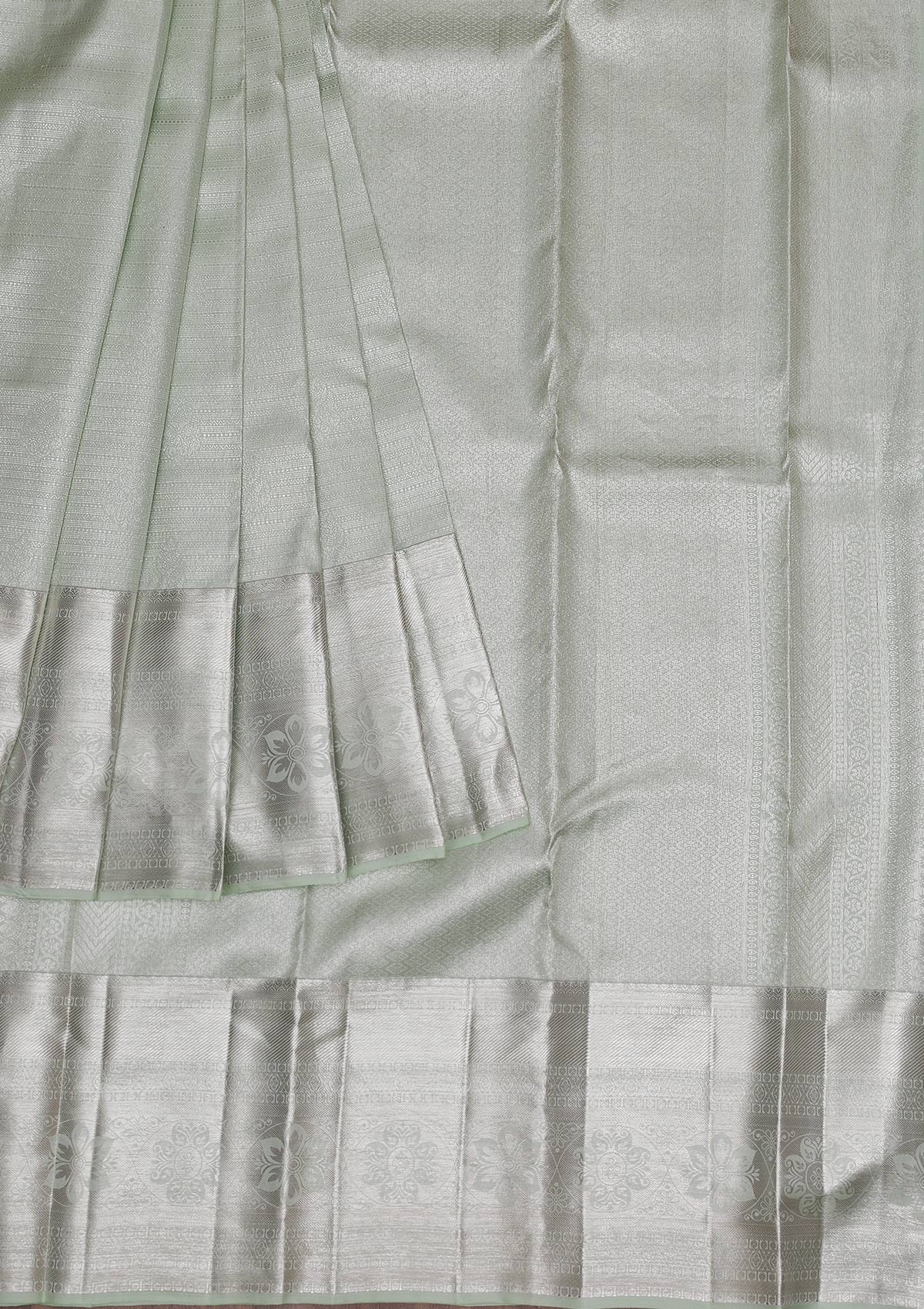 Pista Green Silver Zariwork Pure Silk Saree - Koskii
