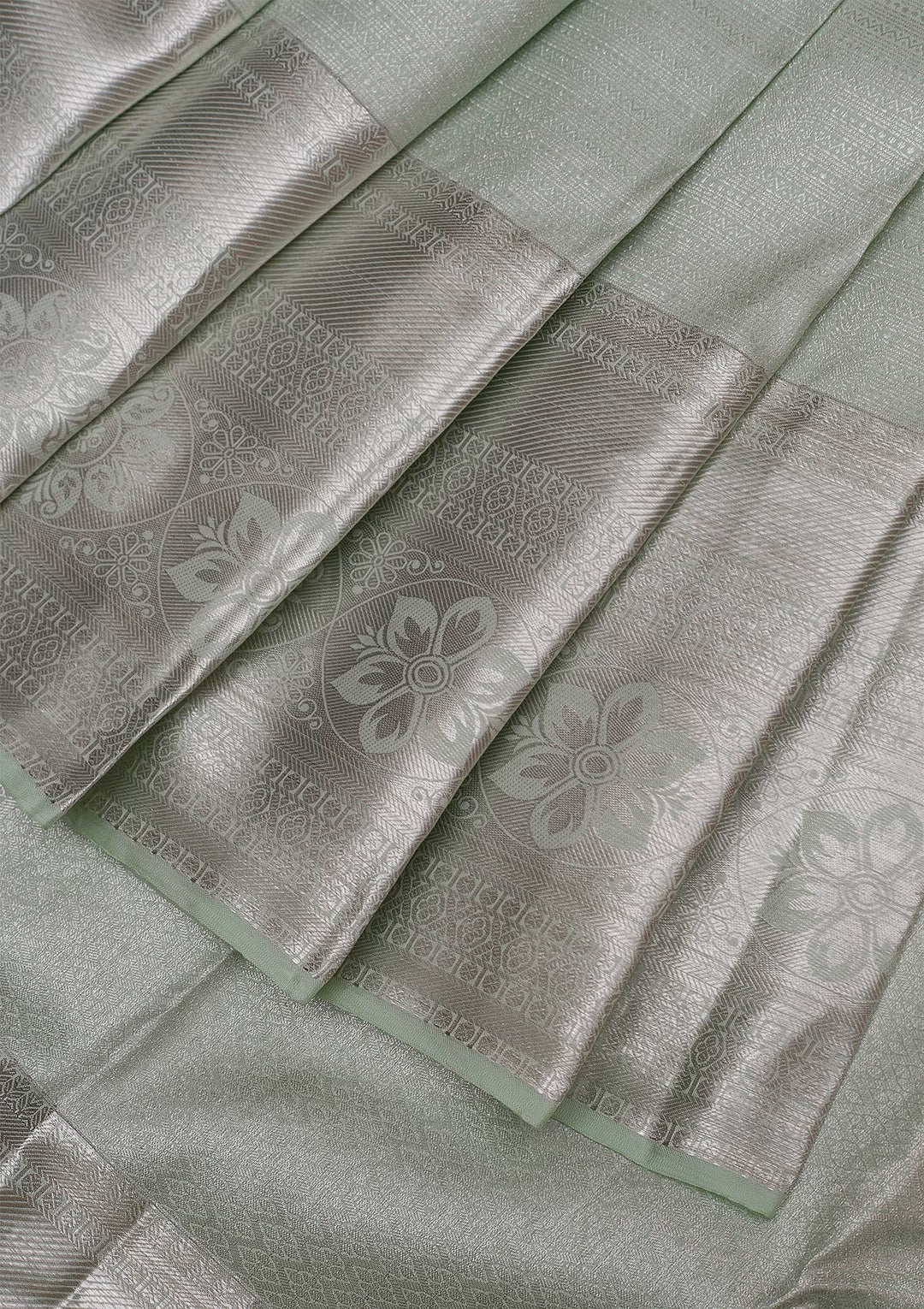 Pista Green Silver Zariwork Pure Silk Saree - Koskii