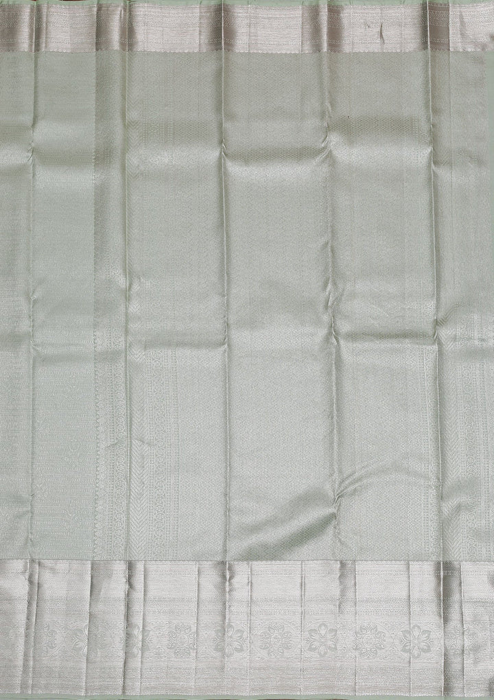 Pista Green Silver Zariwork Pure Silk Saree - Koskii