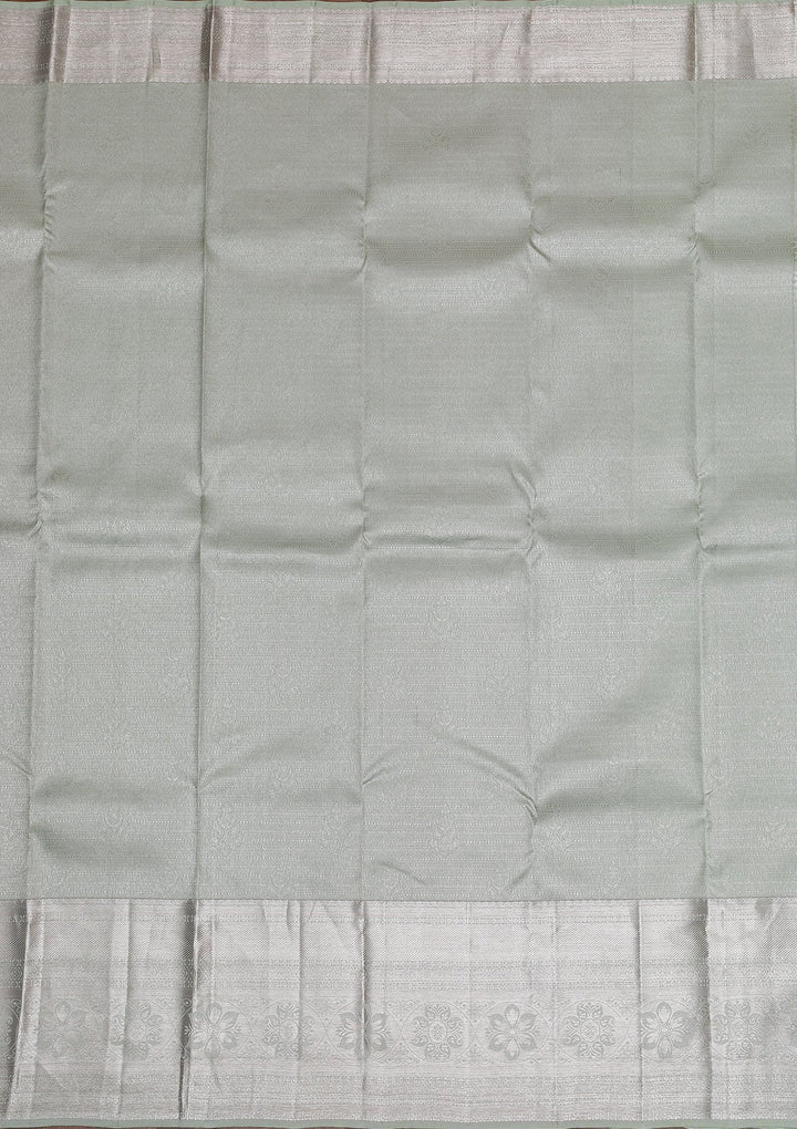 Pista Green Silver Zariwork Pure Silk Saree - Koskii