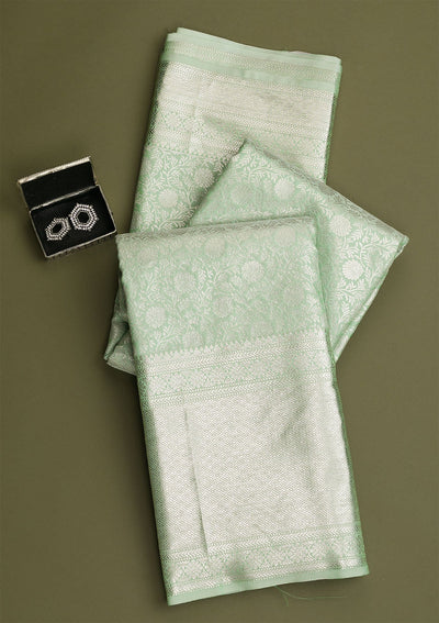 Pista Green Silver Zariwork Pure Silk Saree - Koskii
