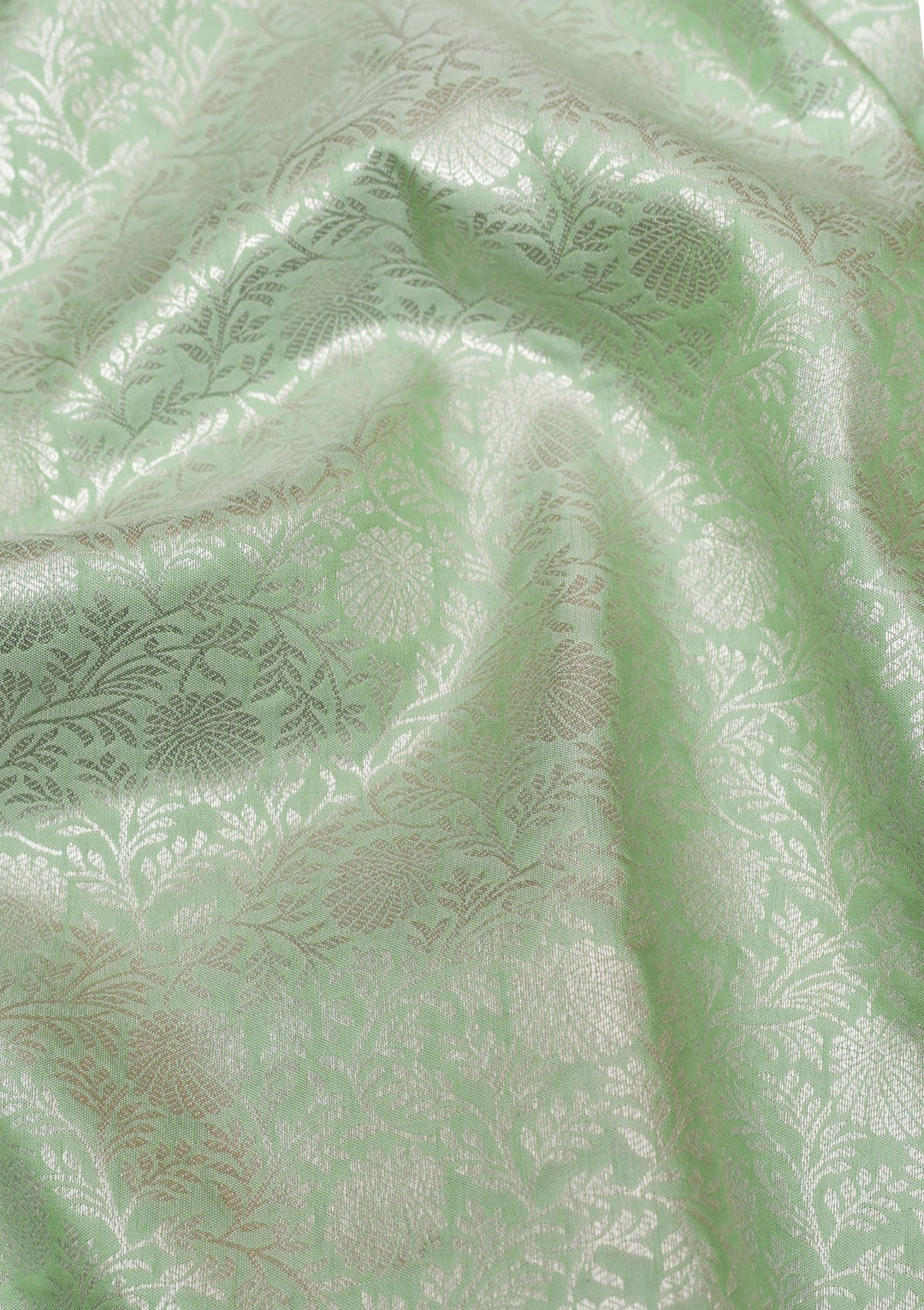 Pista Green Silver Zariwork Pure Silk Saree - Koskii
