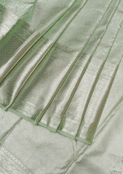 Pista Green Silver Zariwork Pure Silk Saree - Koskii
