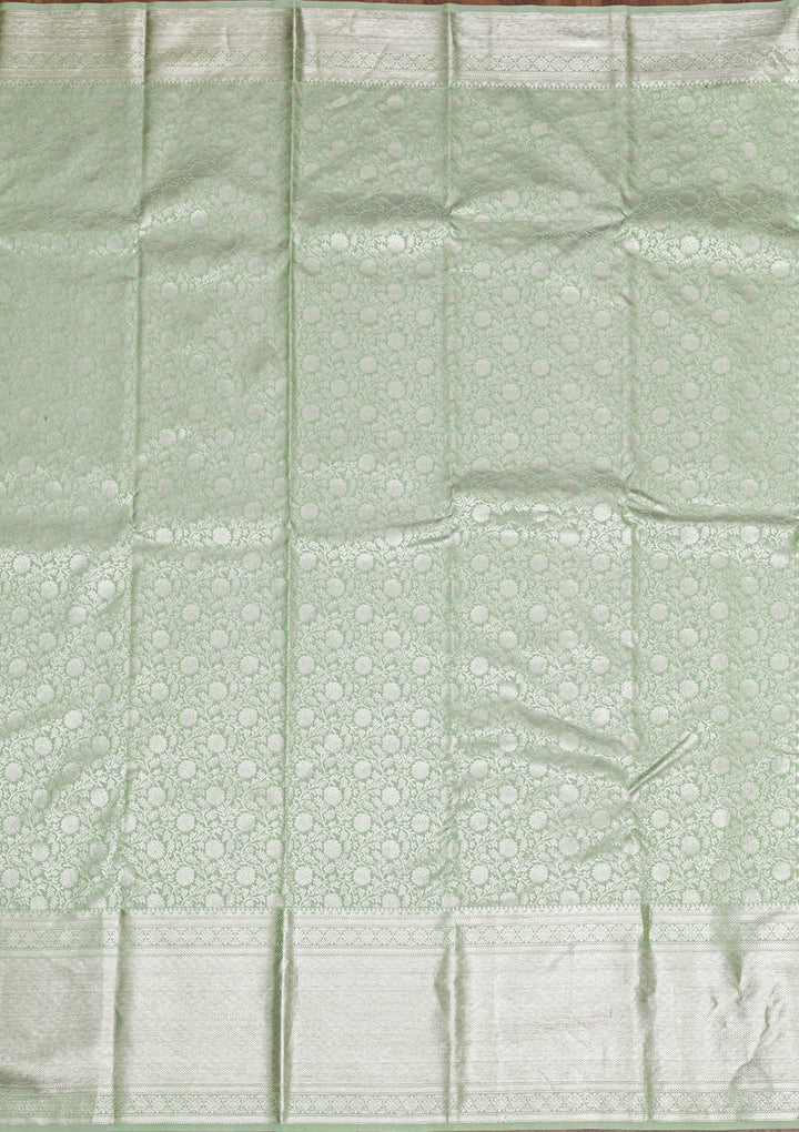 Pista Green Silver Zariwork Pure Silk Saree - Koskii