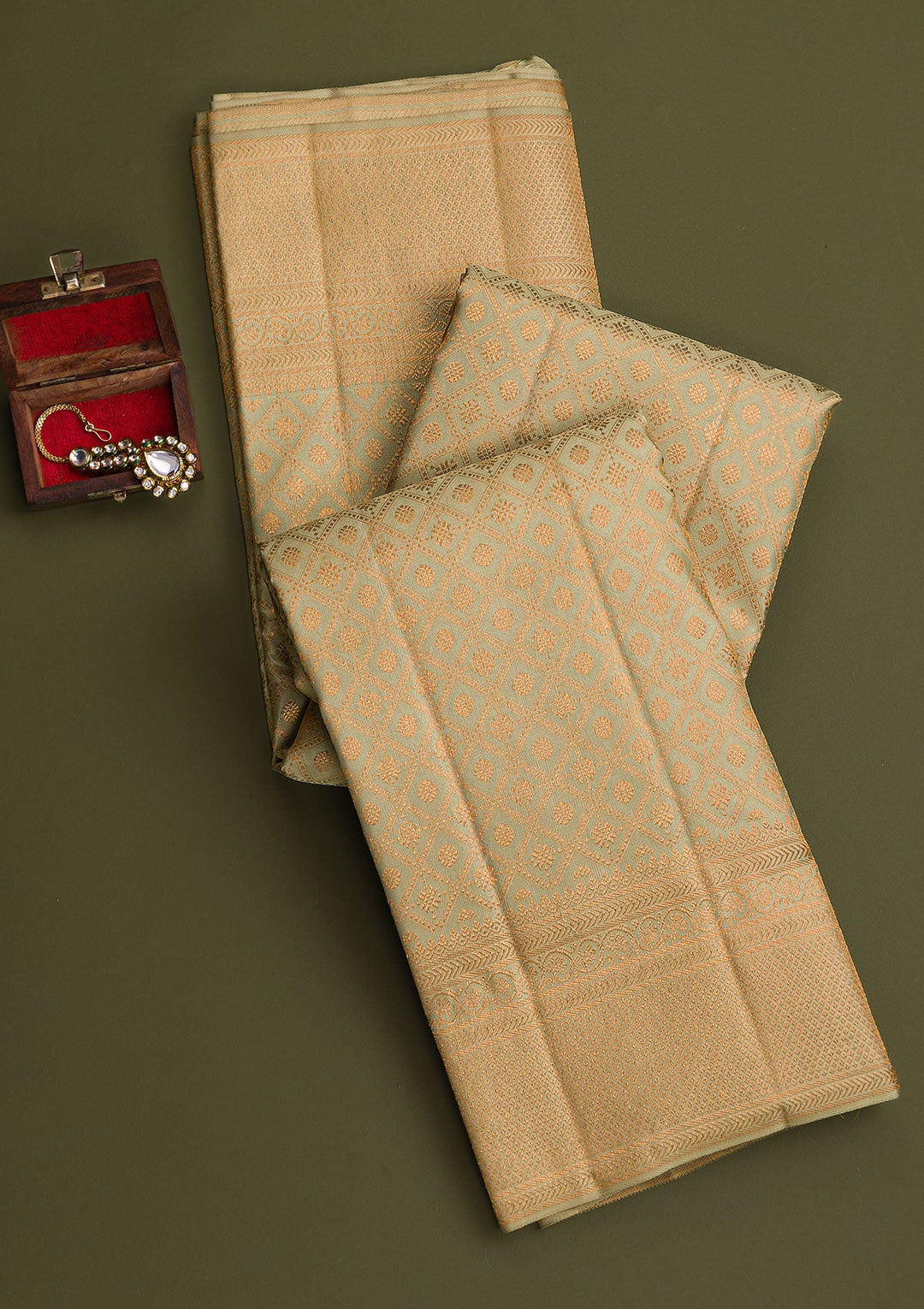 Pista Green Copper Zariwork Pure Silk Saree - Koskii