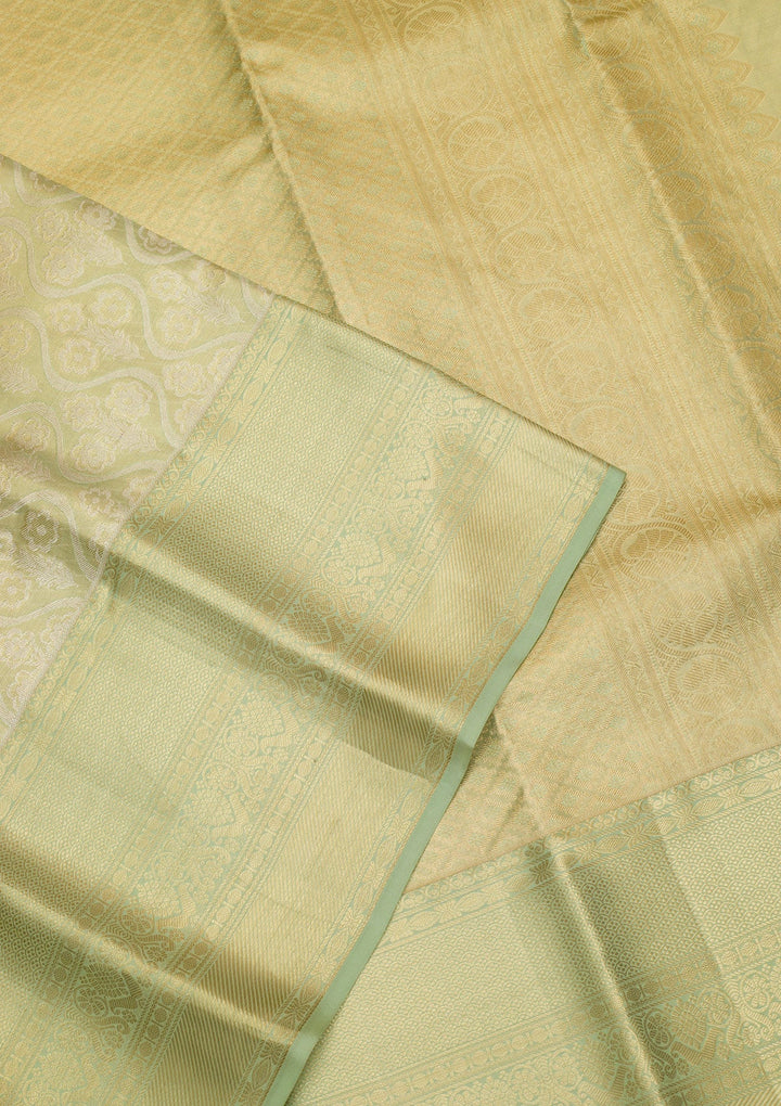 Pista Green Zariwork Pure Silk Saree-Koskii
