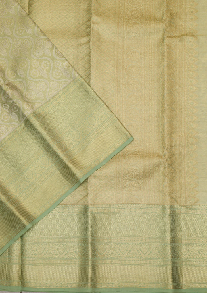 Pista Green Zariwork Pure Silk Saree-Koskii