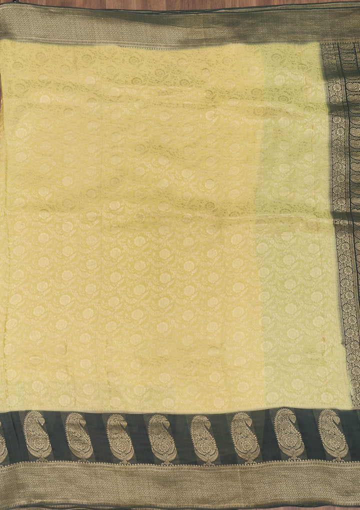 Pista Green Zariwork Pure Silk Saree-Koskii