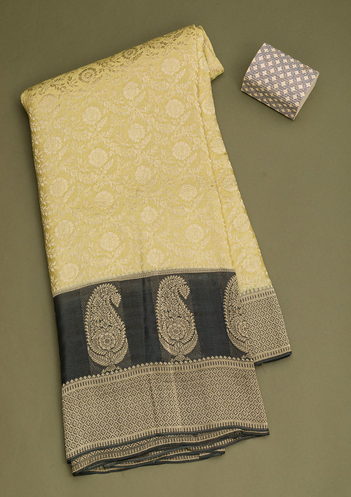 Pista Green Zariwork Pure Silk Saree-Koskii