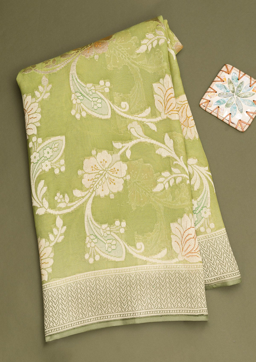 Pista Green Zariwork Pure Silk Saree-Koskii