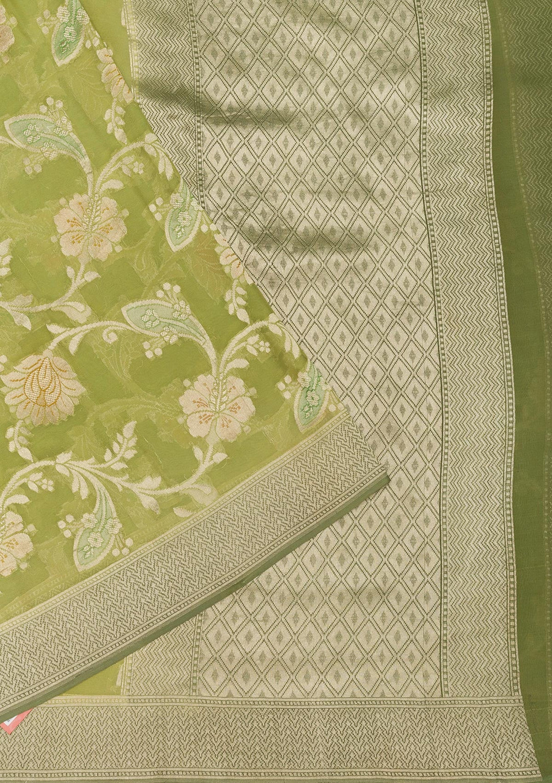 Pista Green Zariwork Pure Silk Saree-Koskii