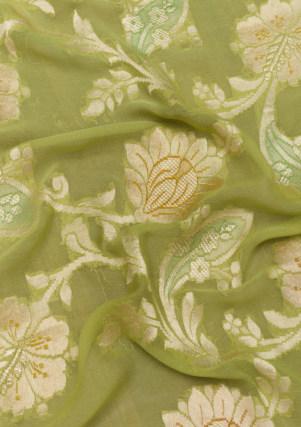 Pista Green Zariwork Pure Silk Saree-Koskii